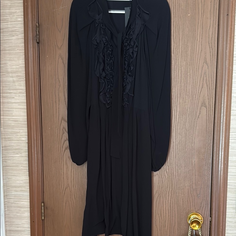 Ungaro Black Long Sleeve Ruffled Dress $550 off retail